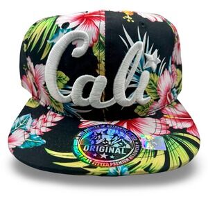 Cali Tropical Flat Bill Snapback Baseball Hat Floral SoCal Beach Surf Skate